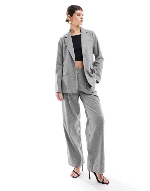 Vila relaxed tailored blazer vest and pants 3 piece set in gray melange