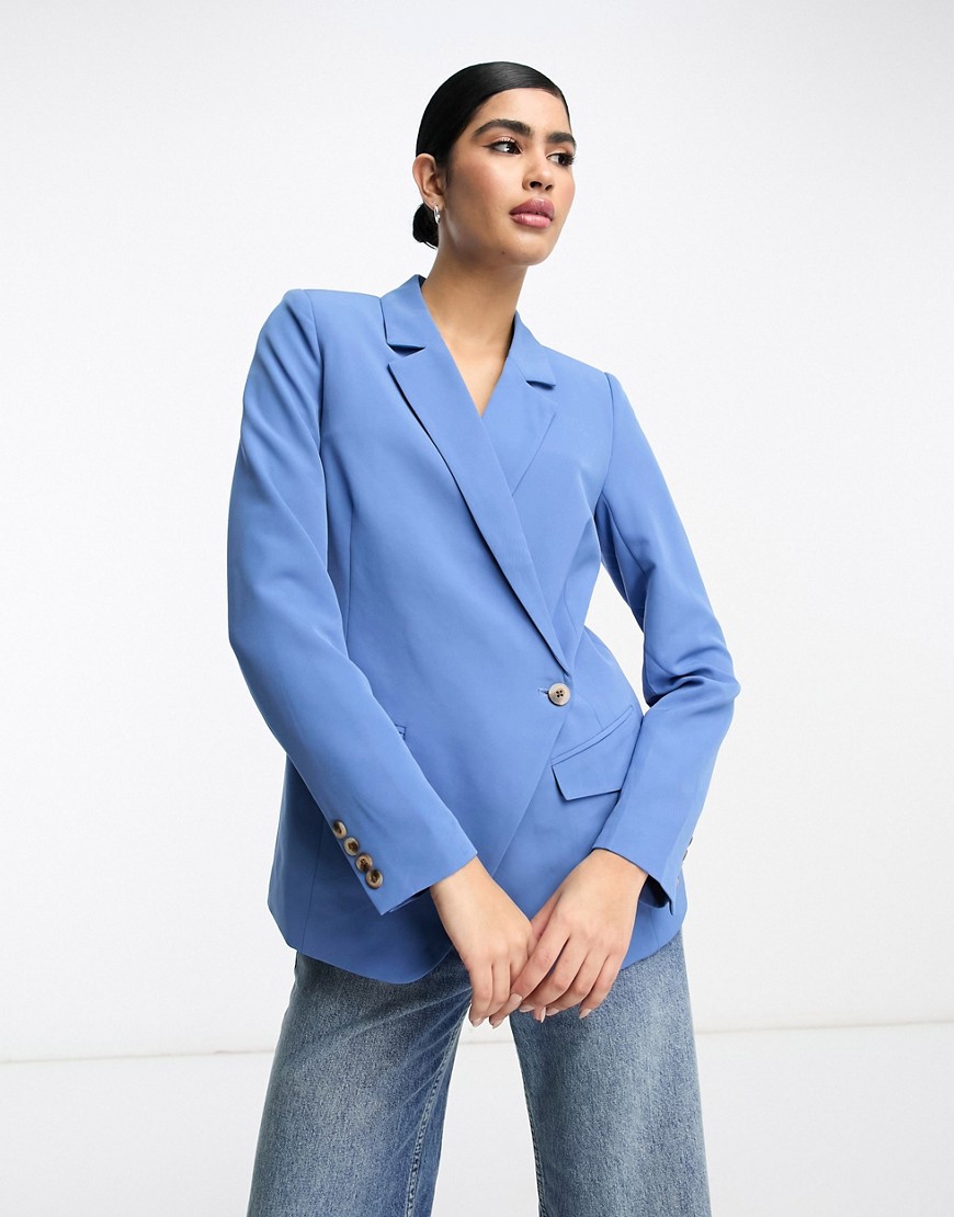 Vila tailored blazer co-ord with asymmetric fastening in blue