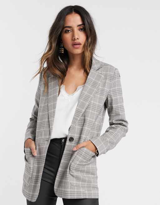 Vila Tailored Blazer In Gray Check Asos