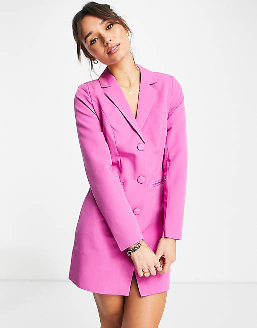 Adelaide parallel Walnut Vila tailored blazer mini dress in bright pink | ASOS