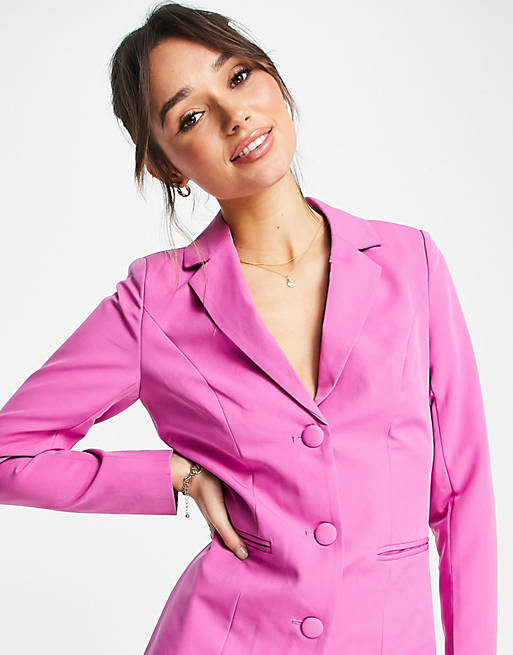 Adelaide parallel Walnut Vila tailored blazer mini dress in bright pink | ASOS