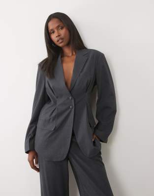 Vila Tailored Cinch Waist Pleated Blazer Co-ord In Grey