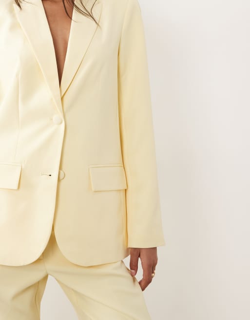 VILA tailored covered button blazer in pastel yellow - part of a set, 3 of 4