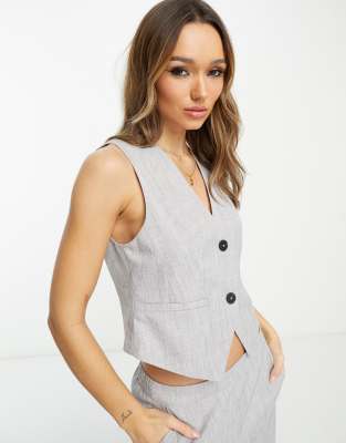 Vila tailored fitted vest in gray melange - part of a set