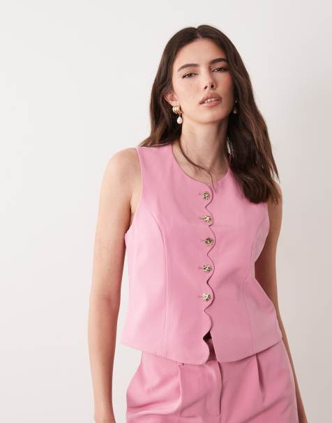 VILA tailored hammered button scallop waistcoat in light pink (part of a set) - view 1
