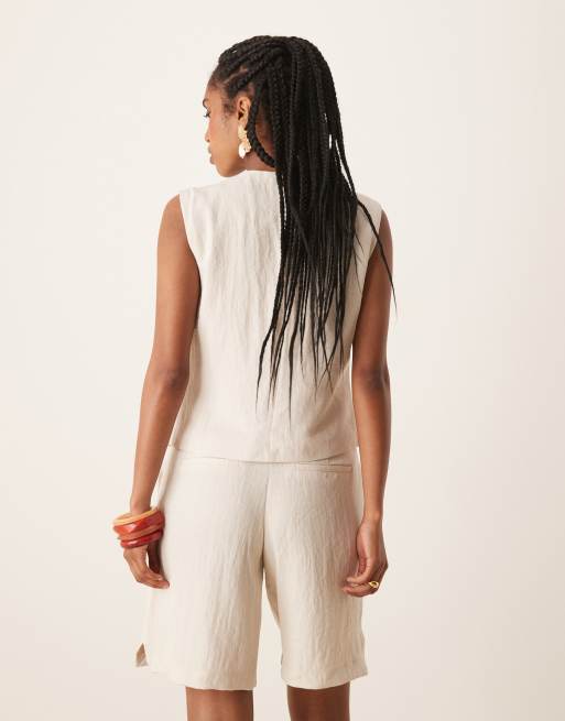 VILA tailored high waist longline short in birch cream - part of a set