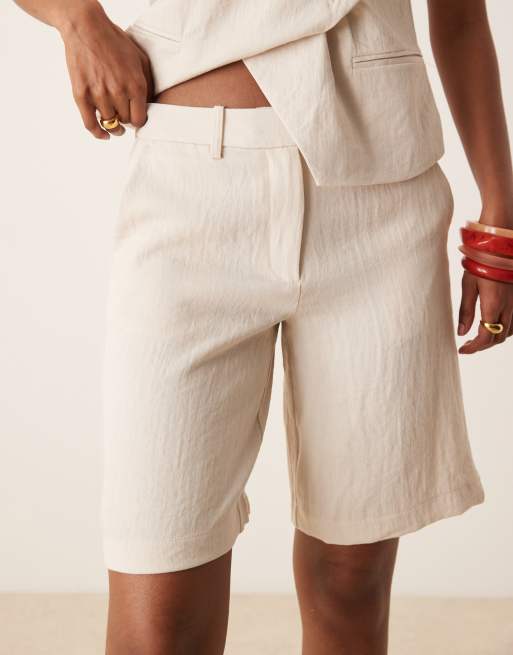 VILA tailored high waist longline short in birch cream - part of a set