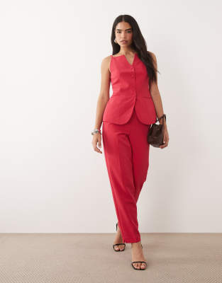 Vila Tailored High Waist Pants In Red