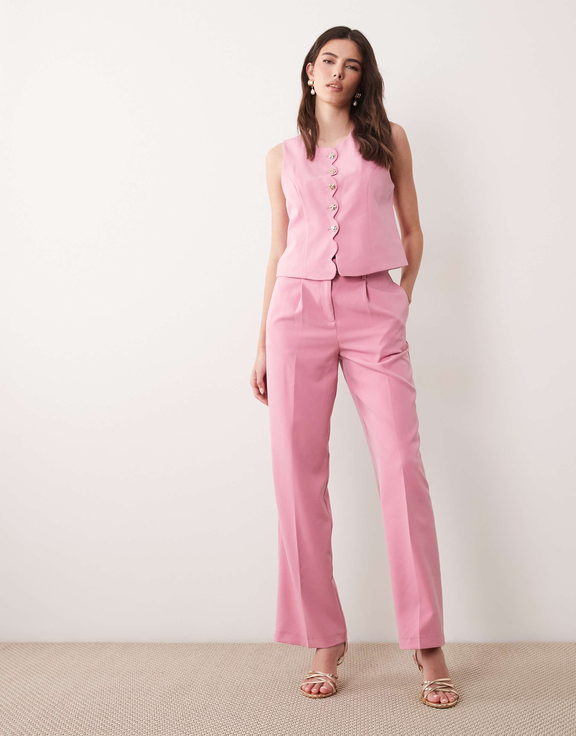 vila tailored high waist pants in light pink - part of a set