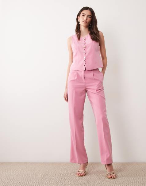 Vila tailored high waist trousers co-ord in light pink