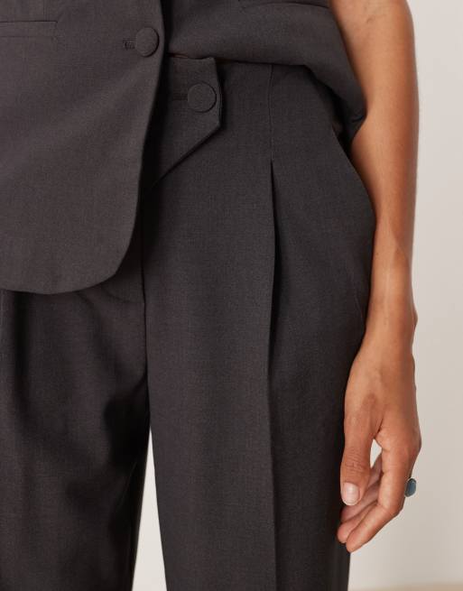 Vila tailored high waisted trouser co-ord in dark grey melange, 4 of 5