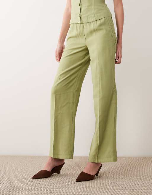 VILA tailored mid waist pants in sage green - part of a set, 2 of 5