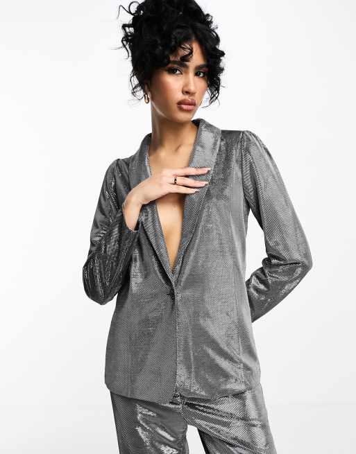 Silver satin sale jacket women's