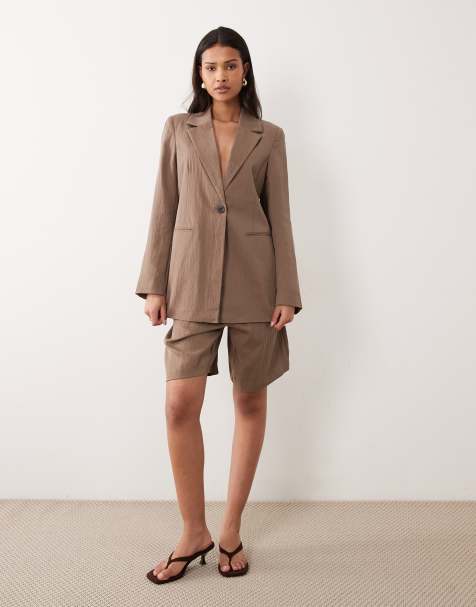 Vila tailored single button blazer and shorts set in cub brown - view 1