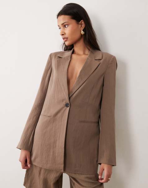 Vila tailored single button blazer co-ord in cub brown - view 1