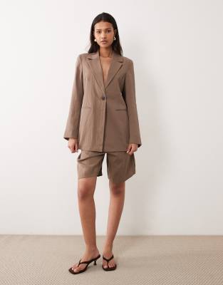 Vila Tailored Single Button Blazer Co-ord In Brown