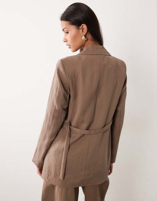 Vila tailored single button blazer co-ord in cub brown, 3 of 4