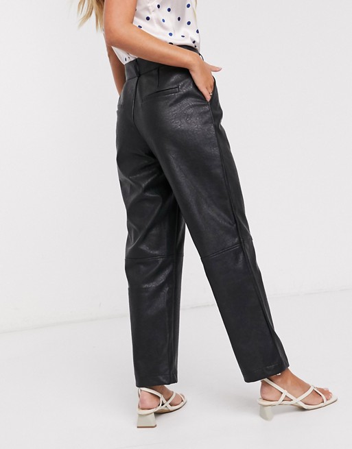 Vila faux leather trouser with high waist in black