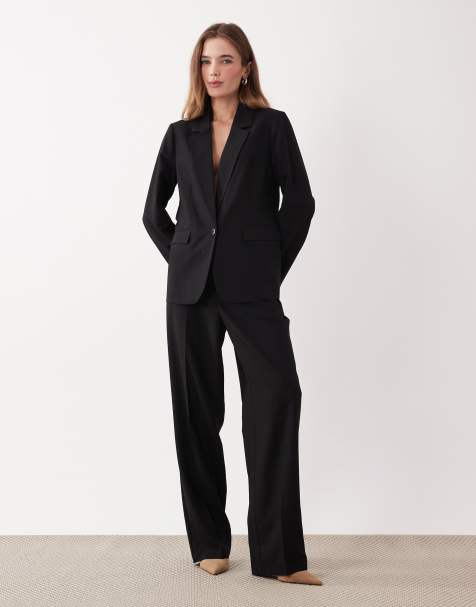 VILA tailored straight leg pants in black - part of a set - view 1