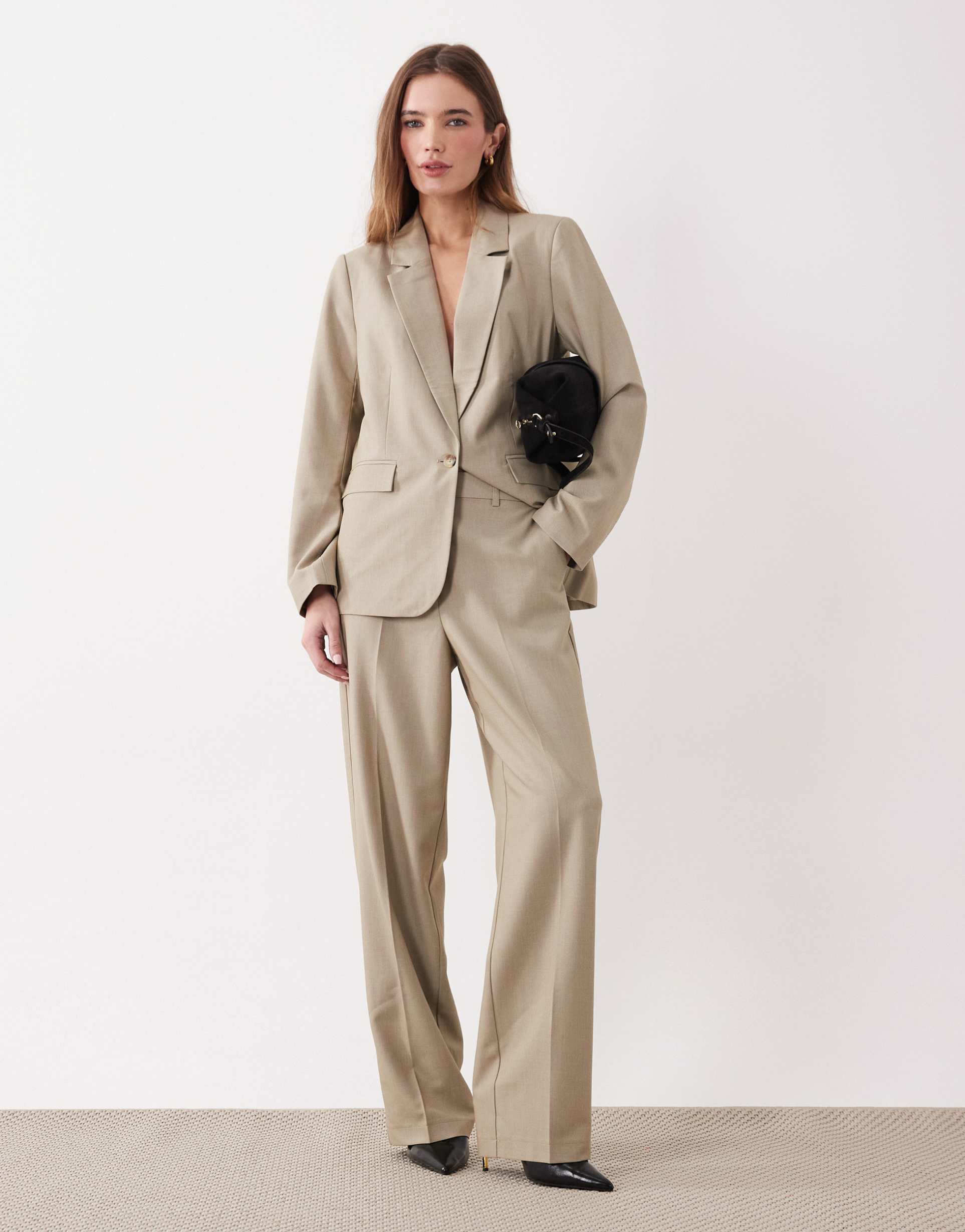 vila tailored straight leg pants in heathered seneca rock - part of a set