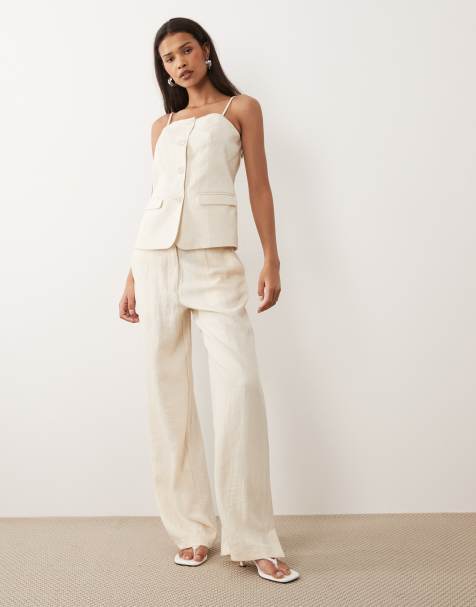 VILA tailored strappy waistcoat and wide leg pants set in cream - view 1