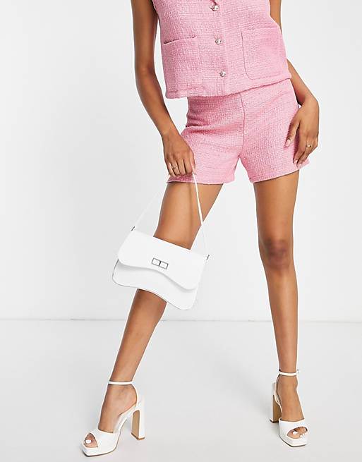 Vila tailored suit shorts in pink boucle