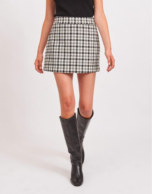 Vila tailored suit skirt in mono boucle check