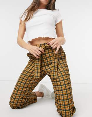 plaid tapered pants with strap