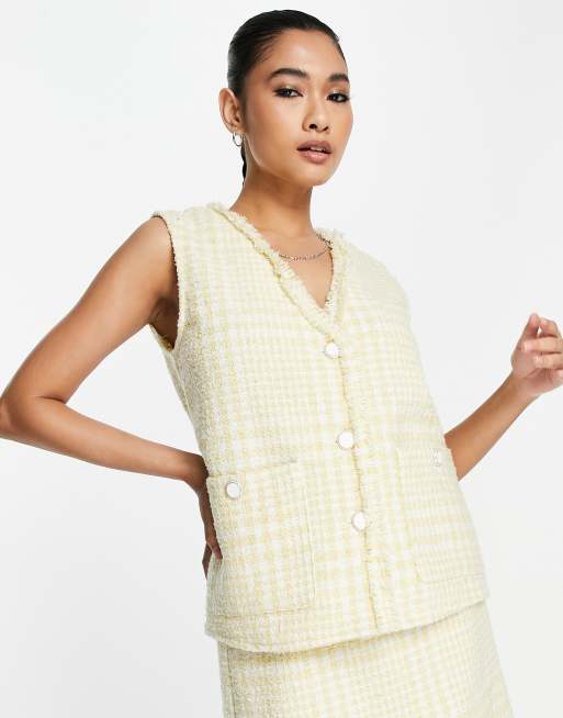 Vila tailored suit vest in yellow boucle check