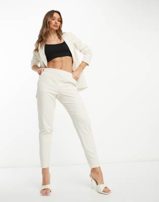 Vila Tailored Tapered Pants In Cream - Part Of A Set-white