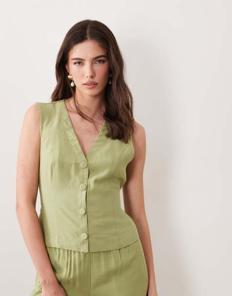 Vila tailored tie front waistcoat co-ord in sage green - view 1