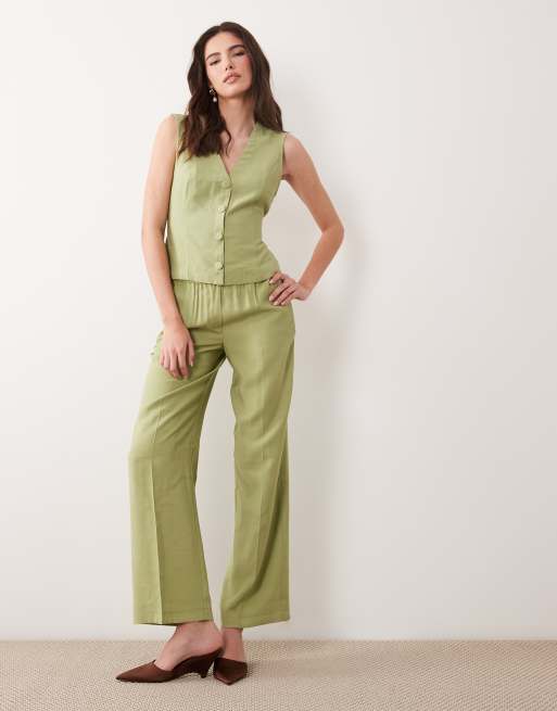 Vila tailored tie front waistcoat co-ord in sage green, 2 of 4
