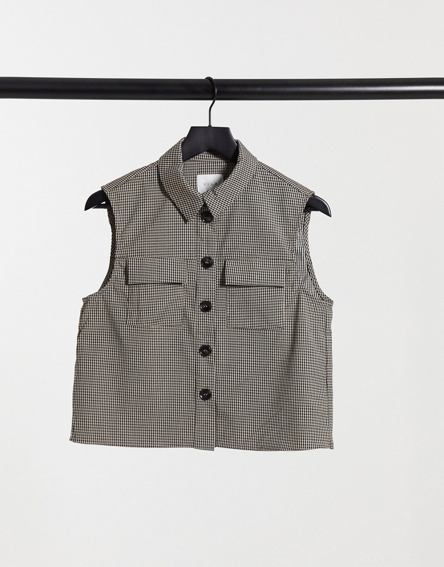 Vila tailored vest in black check - part of a set-Blues