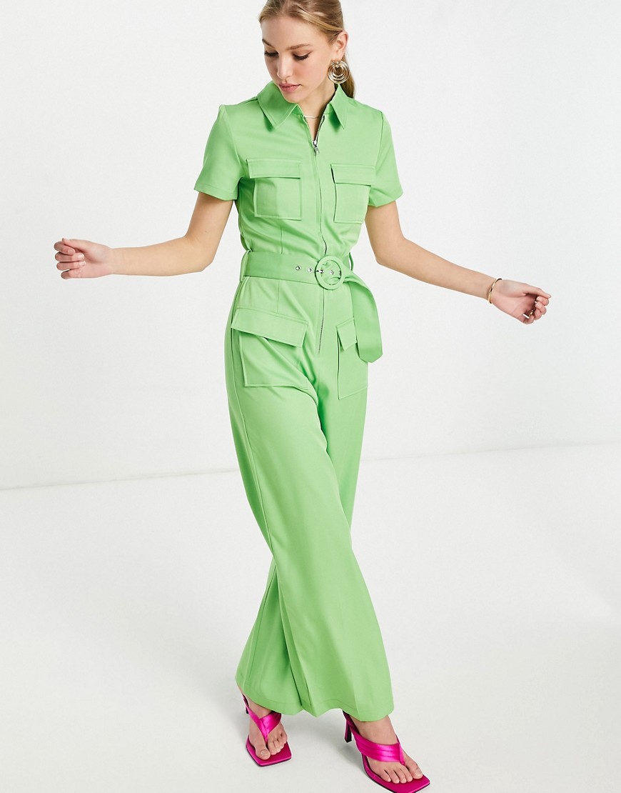 Vila Tailored Wide Leg Jumpsuit With Pocket Detail In Green