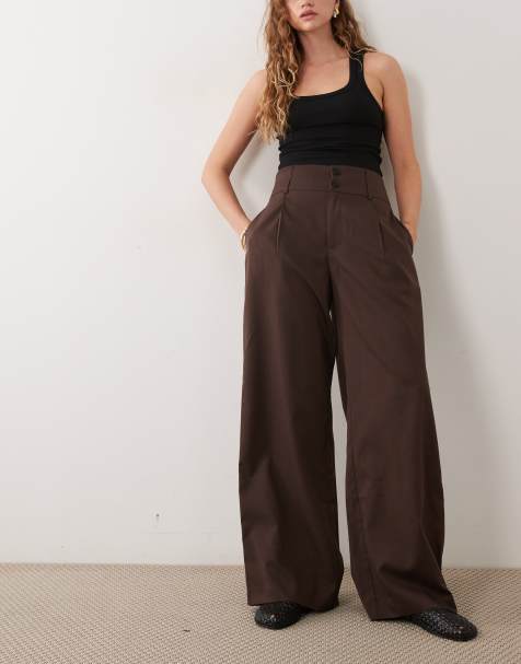 Vila tailored wide leg pants co-ord in chocolate brown - view 1