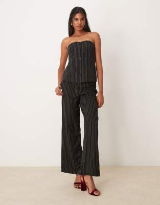 tailored wide leg pants in black pinstripe - part of a set