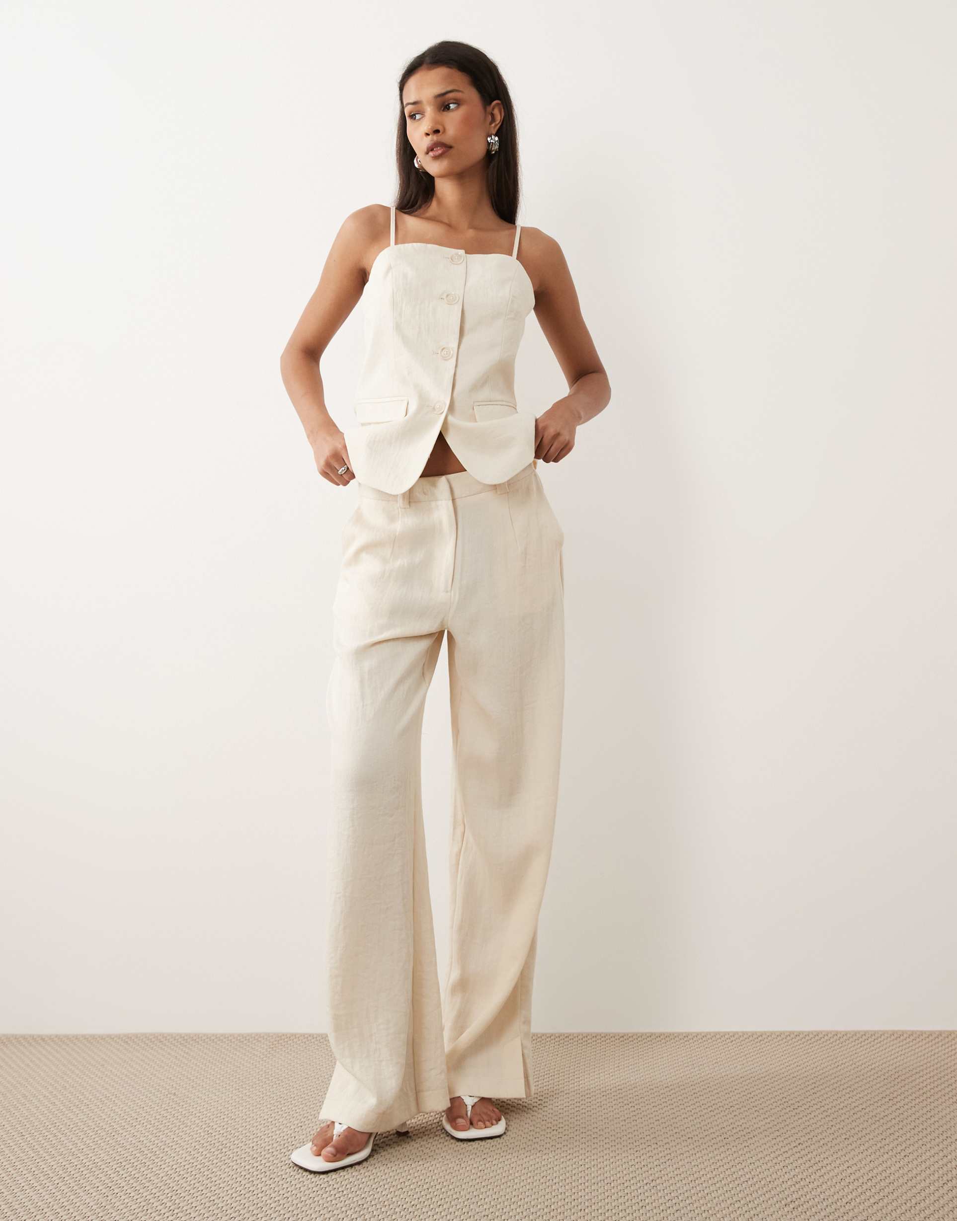 vila tailored wide leg pants in cream - part of a set