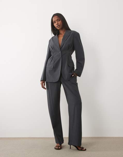 VILA tailored wide leg pants in dark grey melange (part of a set) - view 1