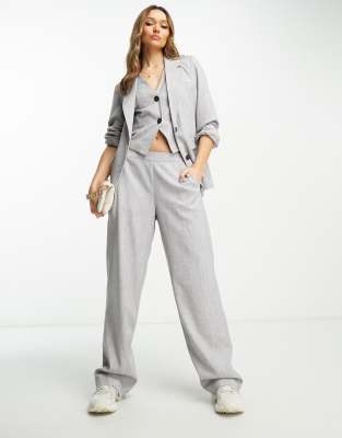 Vila tailored wide leg pants in gray melange