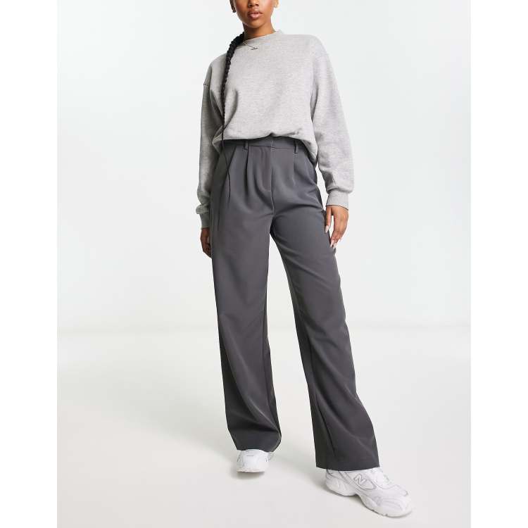 Grey pleated wide leg trousers store
