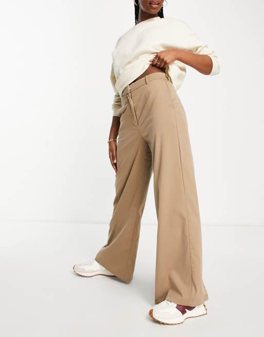 Vila tailored wide leg pants with split back in camel