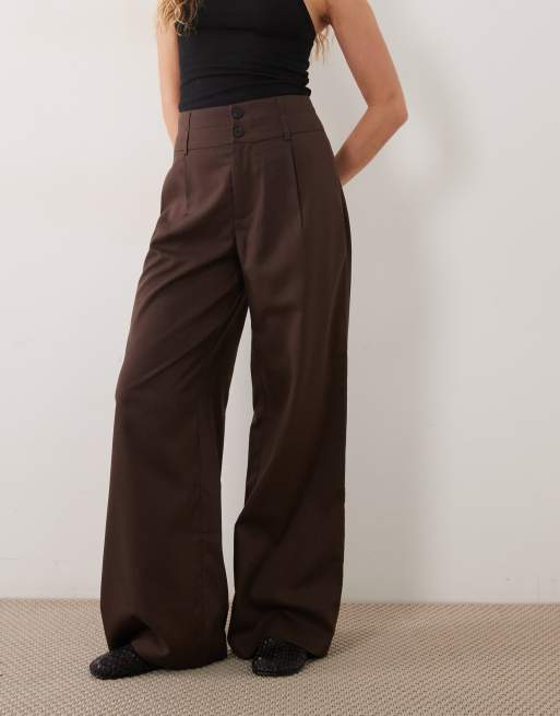 Vila tailored wide leg trousers co-ord in chocolate brown, 2 of 5
