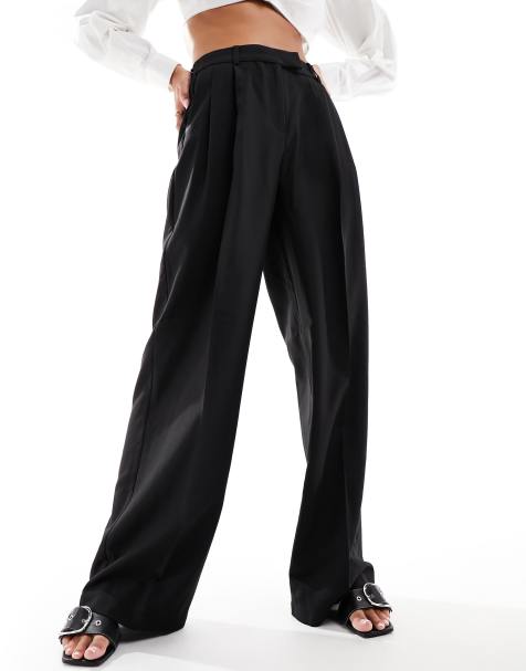 Y.A.S high waisted wide leg plisse trousers in black