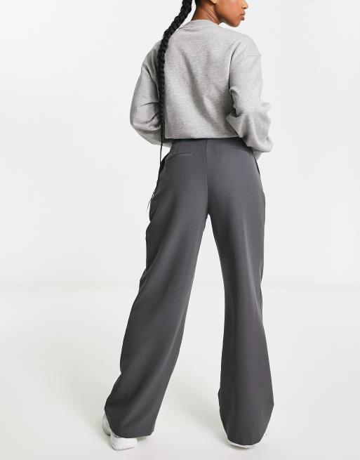 Vila tailored wide leg trousers with pleat front in grey | ASOS