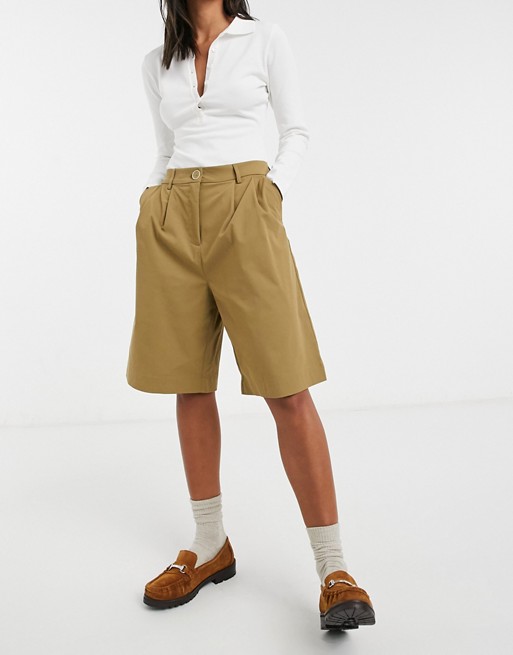 Vila tailoring longline shorts in brown