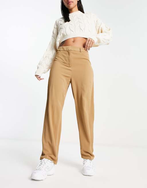 Vila Petite high waisted tapered pants in beige