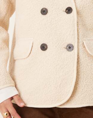 Vila Teddy Jacket With Button Details In Neutral