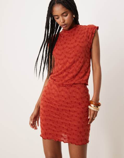 Vila textured mini skirt co-ord in deep red