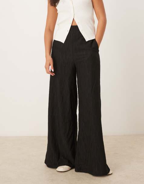 Vila textured wide leg trousers in black
