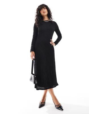 Shop Vila textured boat neck midi dress in black Online – Trendy & Affordable Fashion